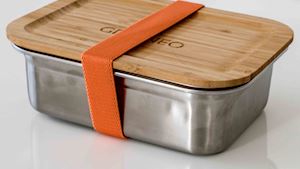 Nerezová krabička na jídlo GREENEO s těsněním | 1200 ml | Oranžový pásek